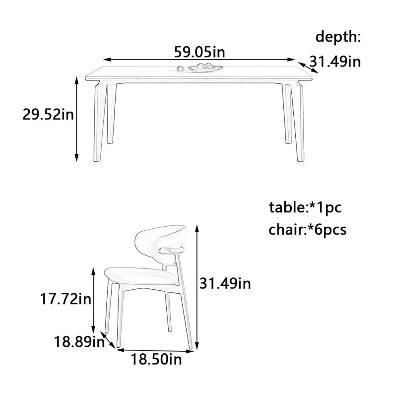 Exquisite rock plate dining table and chair set, 29.52"H x 59.05"L x 31.49"W