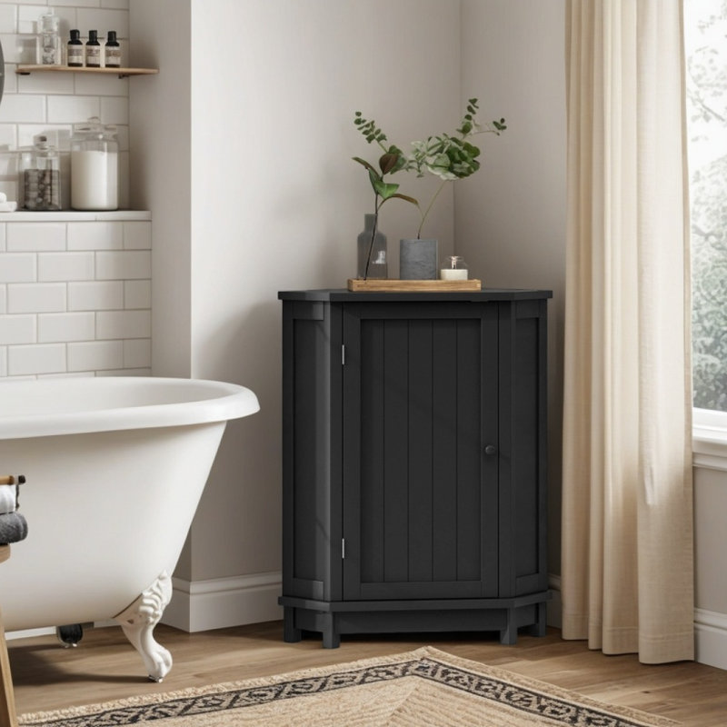 31.4" H Freestanding Corner Floor Storage Cabinet With Adjustable Shelf, Black