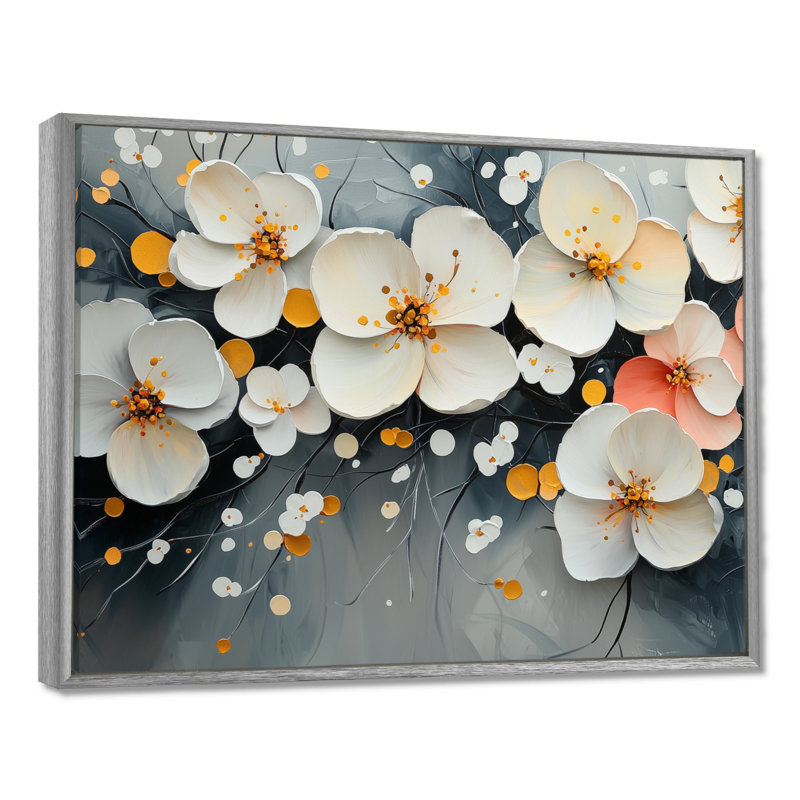Art mural sur toile Mylasha, H 34 po x l 44 po, Impression encadrée flottante, Argent argent