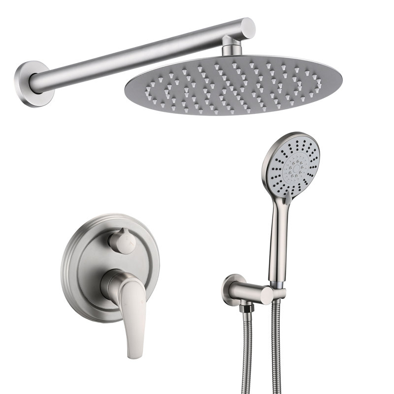 Douche murale avec tête haute et 5 poignées, 10 pouces, laiton cuivré, Nickel brossé