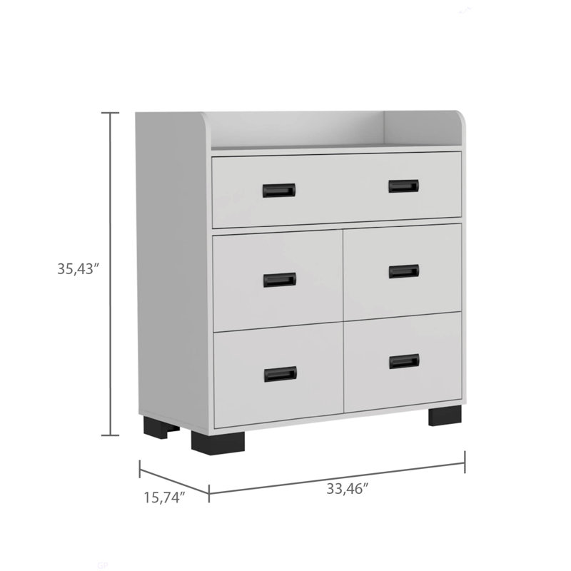 Commode double l 33,46 po à 5 tiroirs Mirtha, White