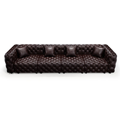 134.4" Modern Sofa Set, Faux Leather Upholstered Modular 4-Seater Sectional Couch with Pure Handmade Button Tufted Design, 4 Pillows, Multi Combination for Living Room