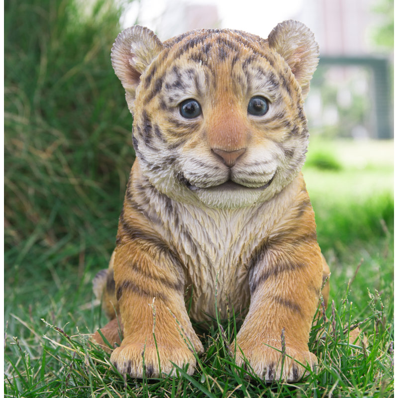 Adorable Realistic Sitting Tiger Cub Garden Statue