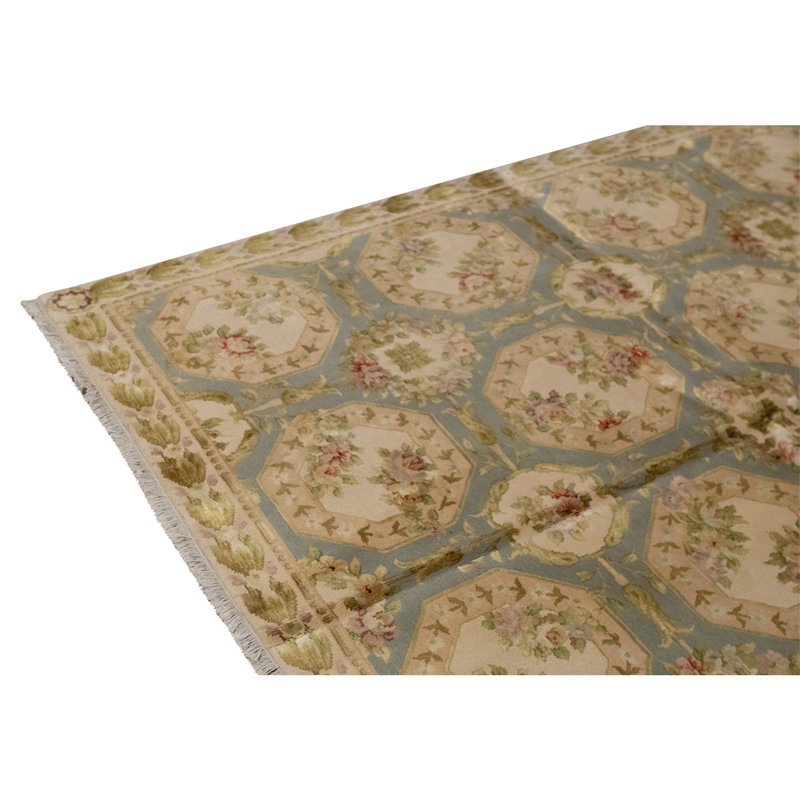 Tapis noisette et crème de haute qualité noué à la main