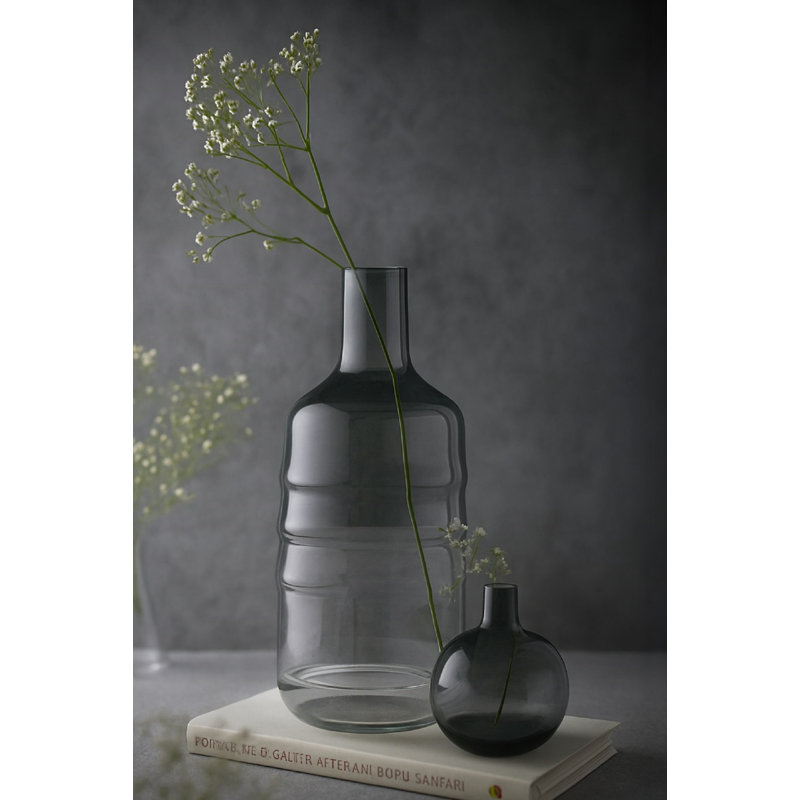 Vase décoratif en verre Dia 4,5 "transparent et gris