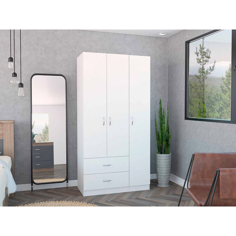 Armoire 2 portes 3 tiroirs Rowaton, Blanc