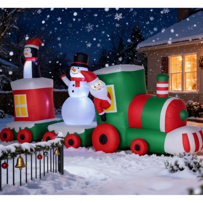 Train de Noël gonflable avec père Noël, bonhomme de neige et pingouin