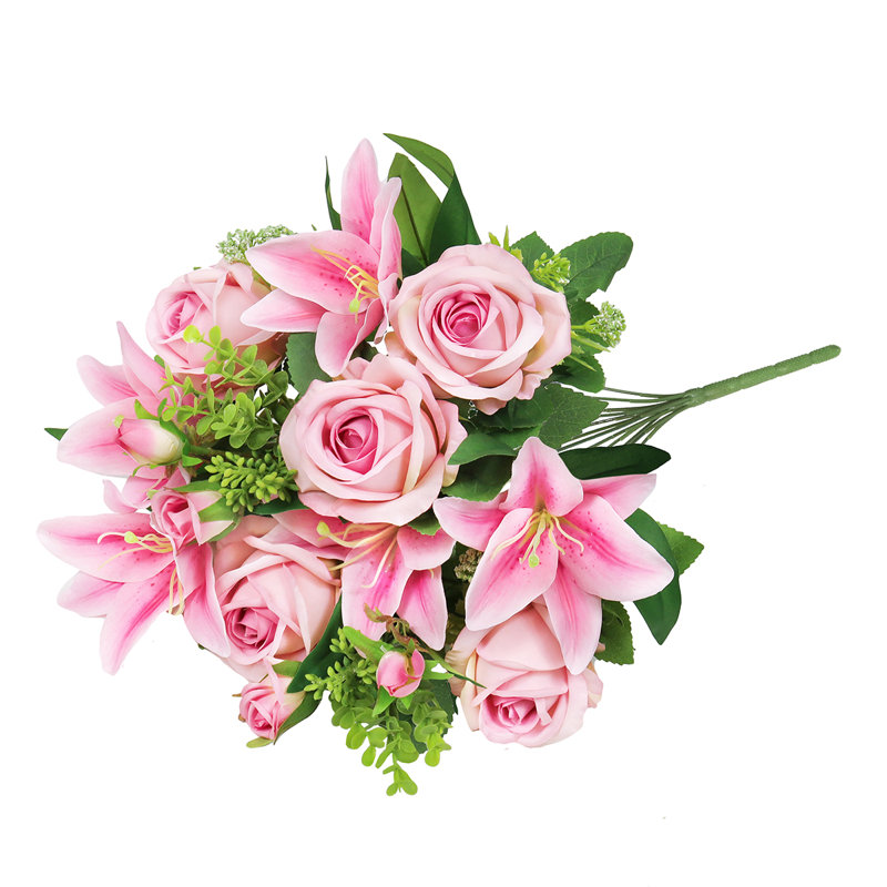 Bouquet de tiges de fleurs de lis artificielles mélangées artificielles, Rose