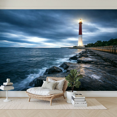 Murale auto-adhésive moderne pour la chambre à coucher Peel and Stick l 96 po x H 69 po Barnegat Dawn Island Sky