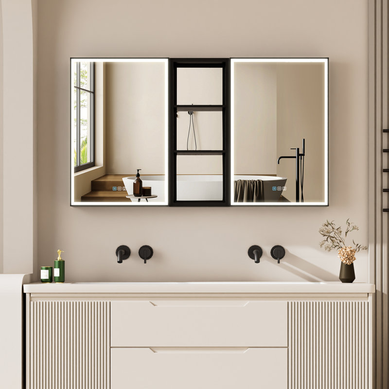 Armoire à miroir murale encastrée ou à fixation murale H 30 po Wailyn avec armoire latérale noire Wailyn