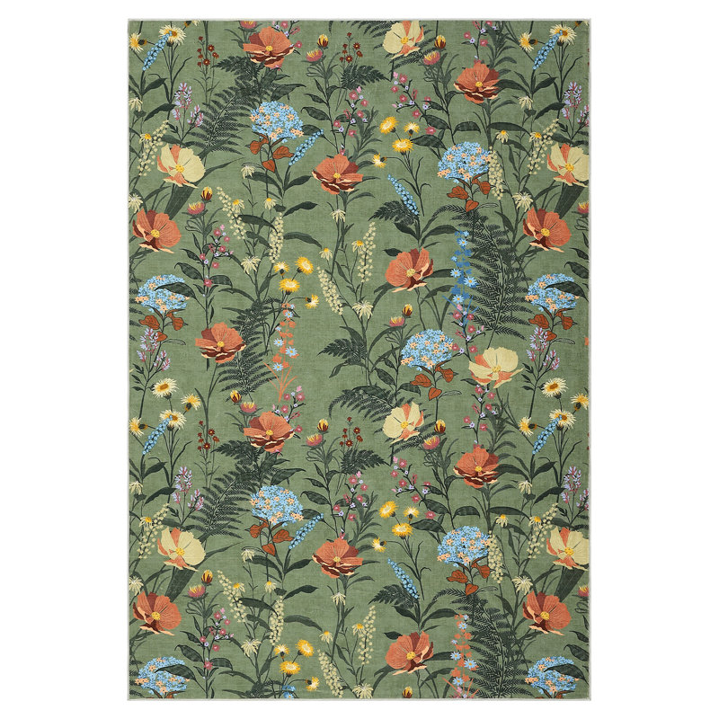 Modern Area Rugs Flower Accent CarpetNon-Slip Area Rug Farmhouse Throw Rugs for BedroomLiving RoomOffice, Rectangle 9' x 12'