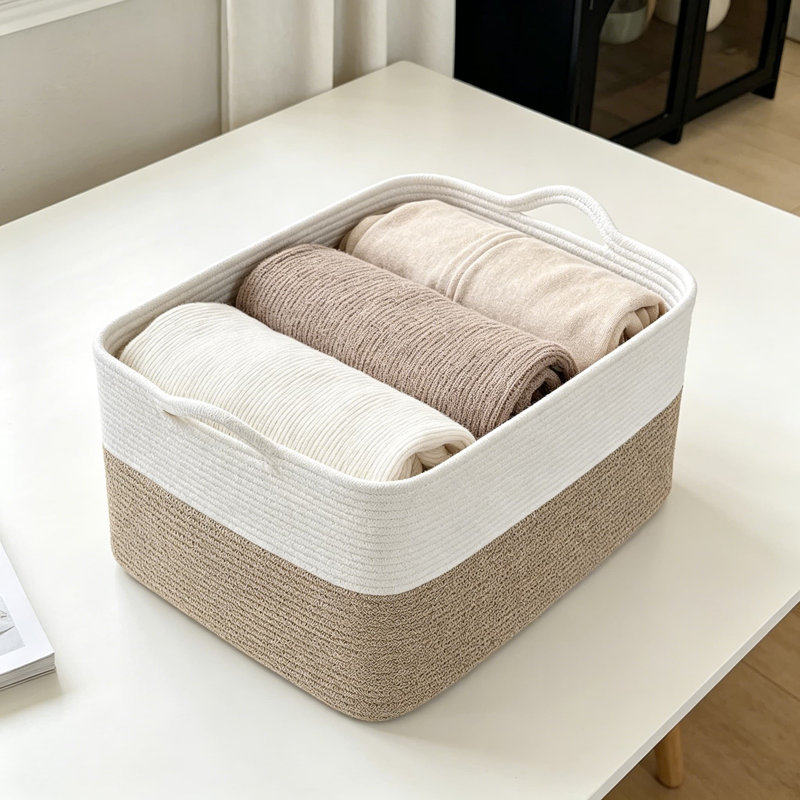 Woven Storage Basket With Handles, 18X14x12 Inch Decorative Laundry, Toy, And Blanket Organizer For Living Room, Bedroom, Or Nursery