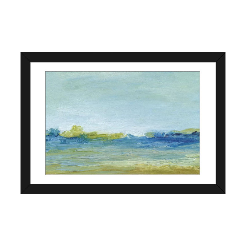 « the shore », reproduction sur toile, H 16 po x l 24 po x P 1 po, Papier d'art encadré noir, Blanc