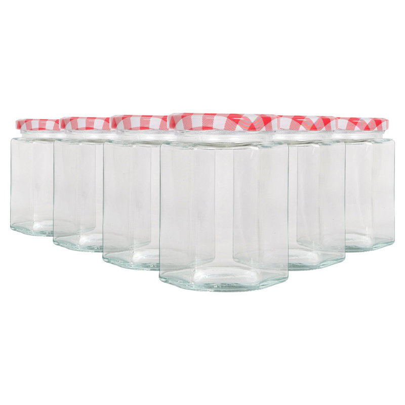 Argon Tableware Hexagonal Glass Jam Jars with Screw, 6, Red