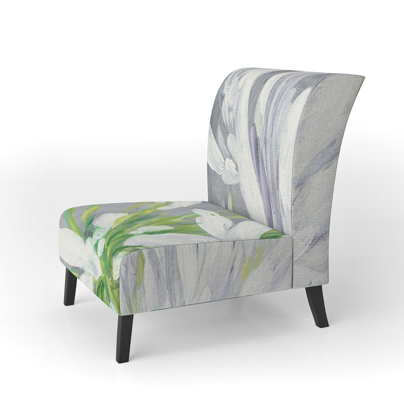 Flower Cleome Splash II - Tranditional Velvet Upholstered Slipper Chair
