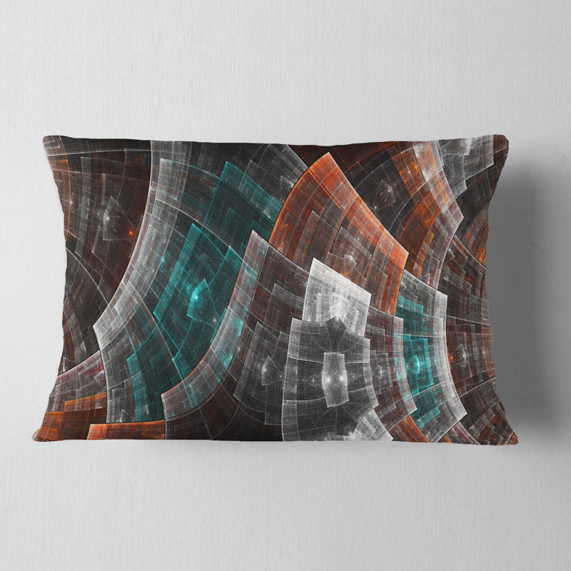 Grille de fleur brune et bleue fractale - coussin imprimé abstrait
