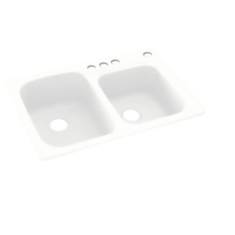 Évier de cuisine à double cuve à montage double L 33 po x l 22 po, 4 trous, Blanc