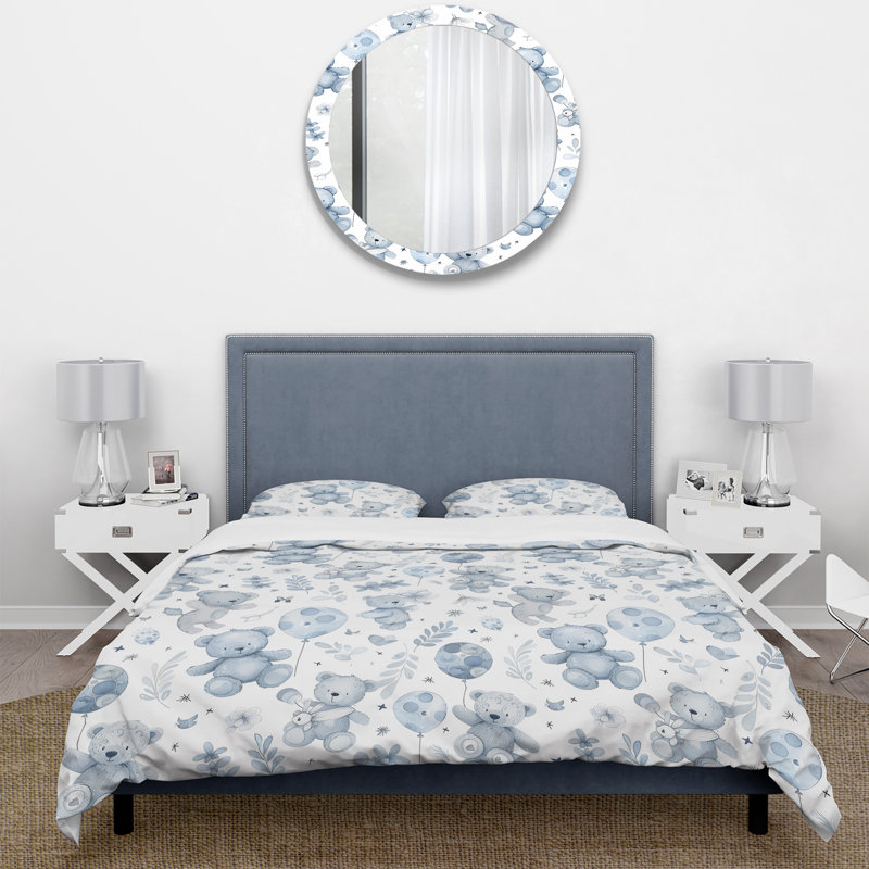 Ensemble de housse de couette bleu et blanc Boho Baby Bear, Housse de couette très grand + 2 taies décorativ