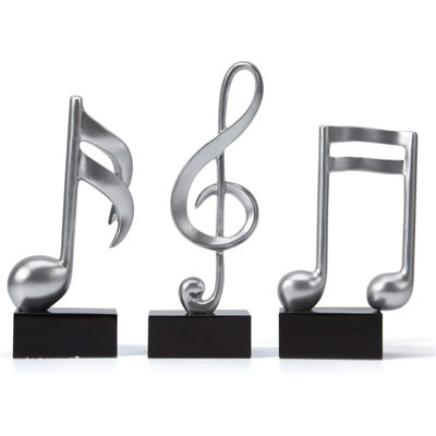 3Pcs Music Note Decor Musical Decoration Gifts Table Centerpiece Sculpture Piano Statue Silver 7.5 Inch