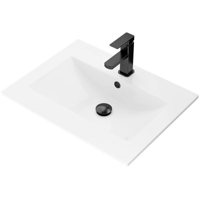 24" Rectangular Ceramic Undermount Bathroom Sink with Single Hole Faucet, Overflow