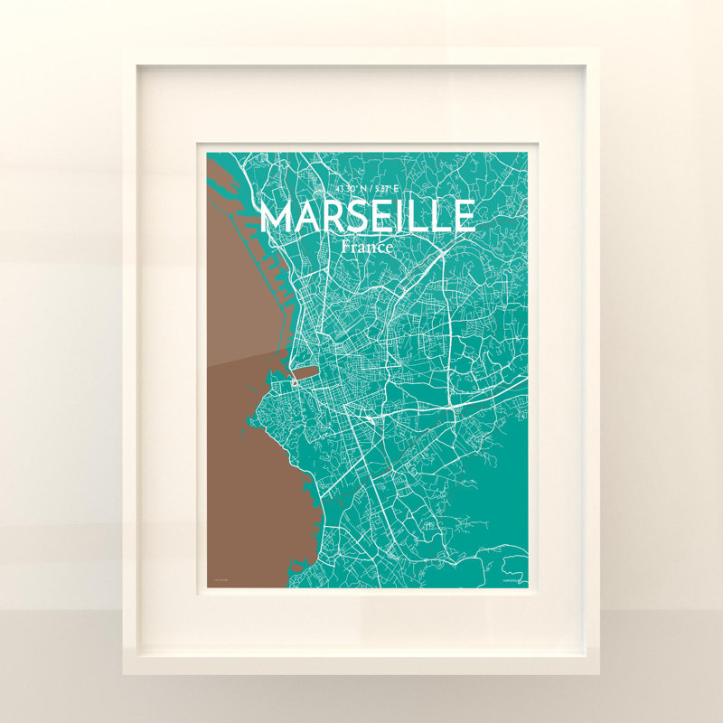«Marseille City Map», impression, H 20 po x l 16 po, Vert / Brun