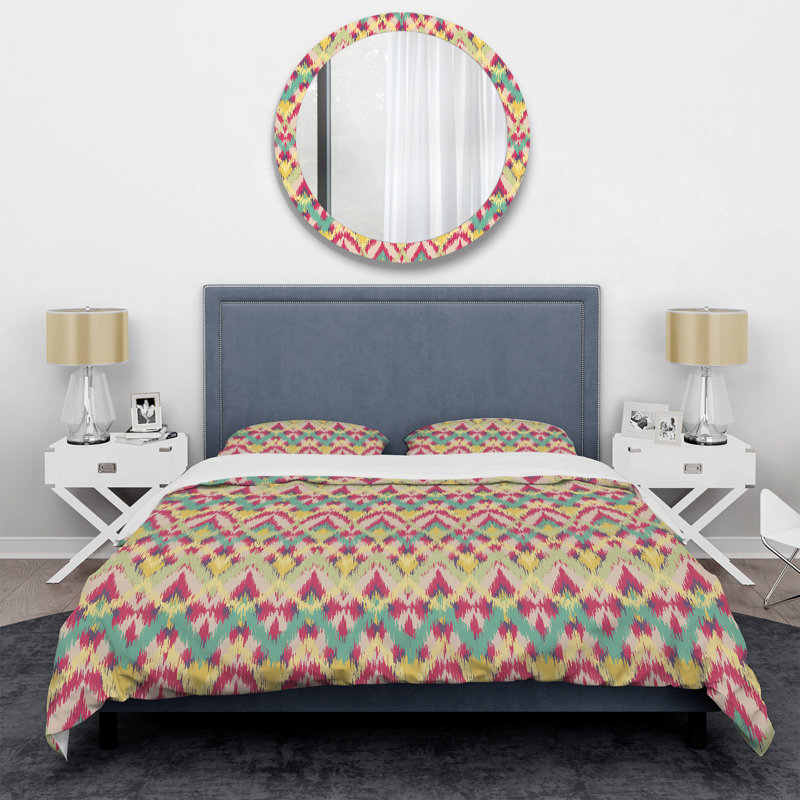 Ensemble de housse de couette multicolore à motif ikat, Housse de couette pour très grand lit et 2 très