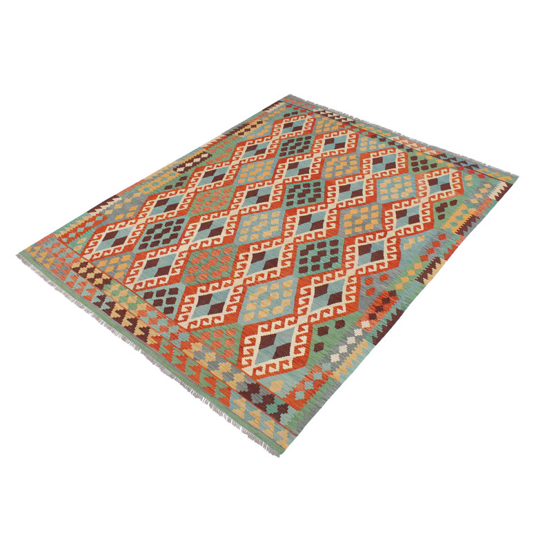 Tapis bleu / rouille en laine tissé à la main à motif tribal / géométrique / sud-ouest de couleur cépage Cedorah
