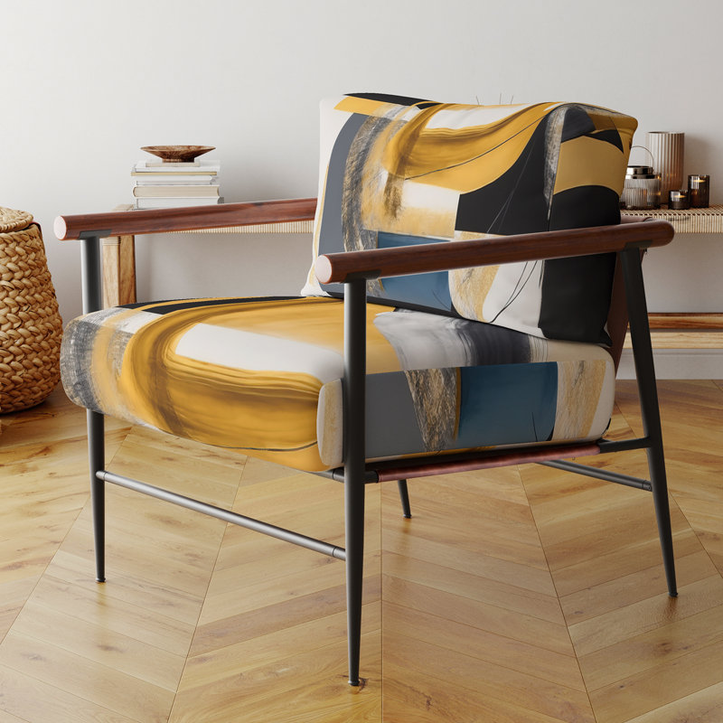 Fauteuil rembourré gris et jaune Kycia