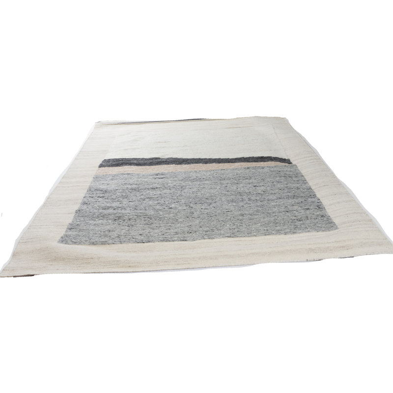 Flatweave Wool Abstract Area Rug in Cream/Gray/Black