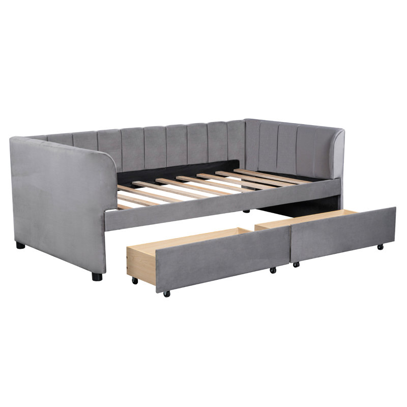 Lit de jour simple confortable avec 2 tiroirs et tiroirs de soutien du dos ergonomiques en tissu texturé gris, aspect sophistiqué