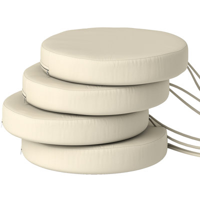 Patio Chair Cushions Set of 4 Round Seat Cushions for Dining Bistro Chairs Machine Washable, 15" x 15" x 3", Cream White