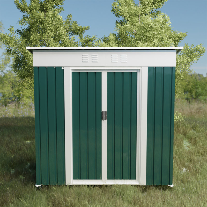 Outdoor Storage Sheds 6Ftx4ft Pent Roof Green, 72.5" H x 74.7" W x 45.7" D, Green