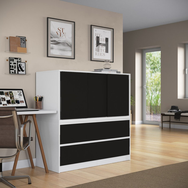 Solid Wood Rectangle Accent Cabinet, White with Black