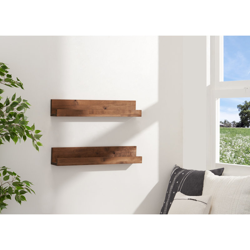 Walnut Alder Wood Floating Wall Shelves, Set of 2