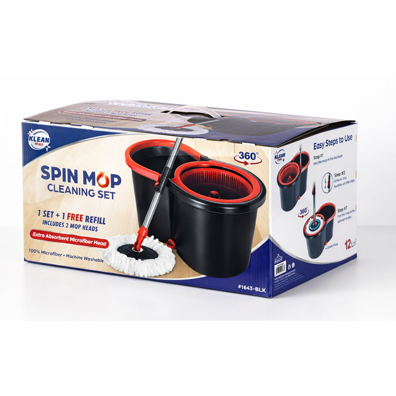 Spin Mop Bucket Set Spin Mop System With 1 Refill Heads, Microfiber Spinning Mop And Bucket With Wringer Set For Home, Floor Cleaning Of Hard-Wood, Laminate, Tile, All Surface Cleaner, 2 Total Mop Heads
