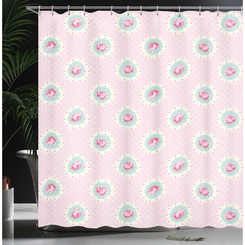 Shabby Floral Shower Curtain Set + Hooks, 70" H x 69" W