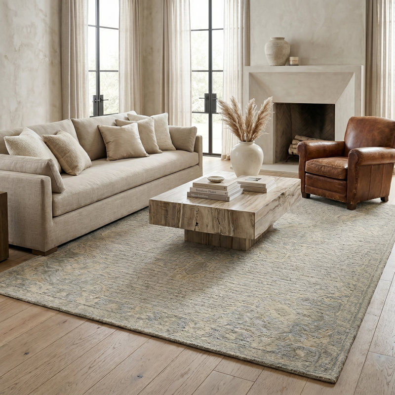 Tapis en laine naturel à motif floral Asaya, Rectangle 9 pi x 12 pi