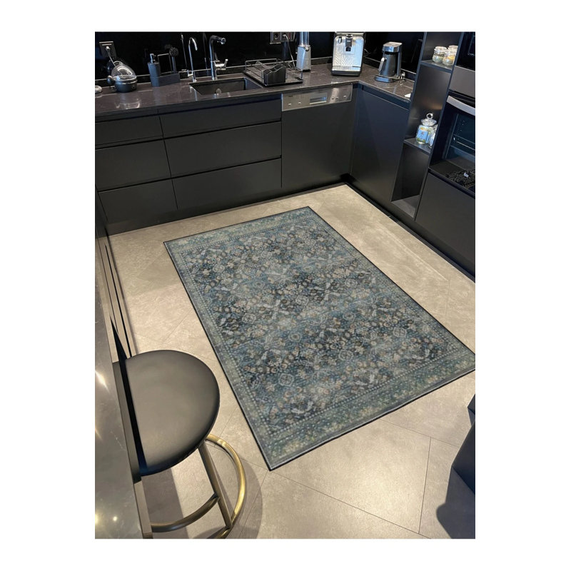 Knot Anthracite Traditional Geometric Patterned Washable Woven Base Carpet, Runner 2'6" x 6'7"