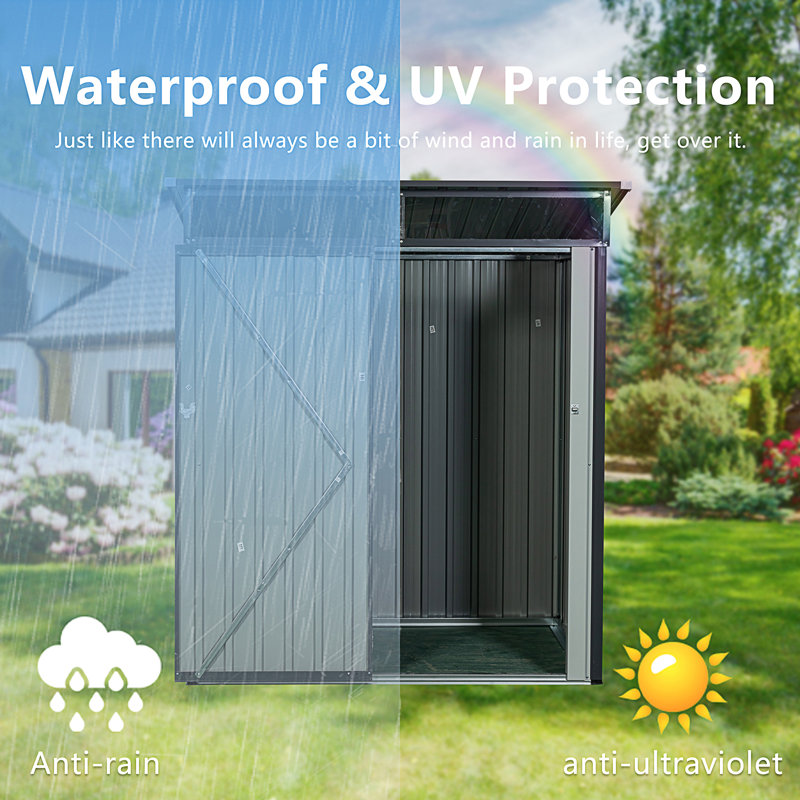 5Ft X 3Ft Outdoor Metal Storage Shed Transparent Plate Gray, Gray