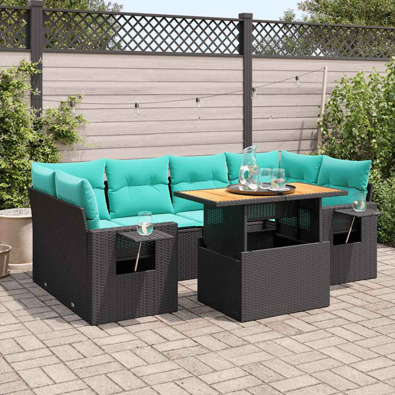  Ensemble de canapé de patio 7 pièces avec coussins en rotin de polyester