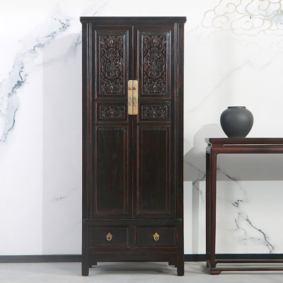 Chinese-Style Retro Solid Walnut Double-Door Carved Decorative Storage Wardrobe
