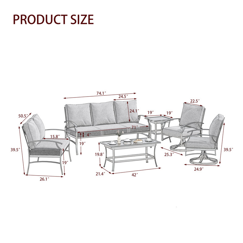 Charron Outdoor Metal 7-person Patio Set With Two Tables and Wicker Decor, Gray