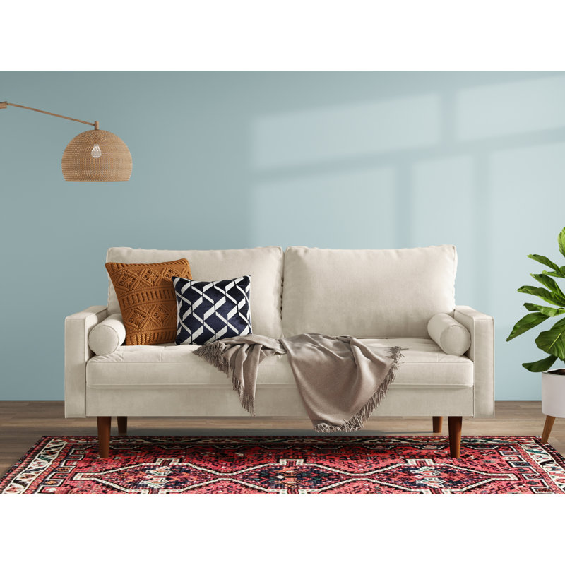Collington 70" Square Arm Tufted Seat Sofa, Ivory Polyester