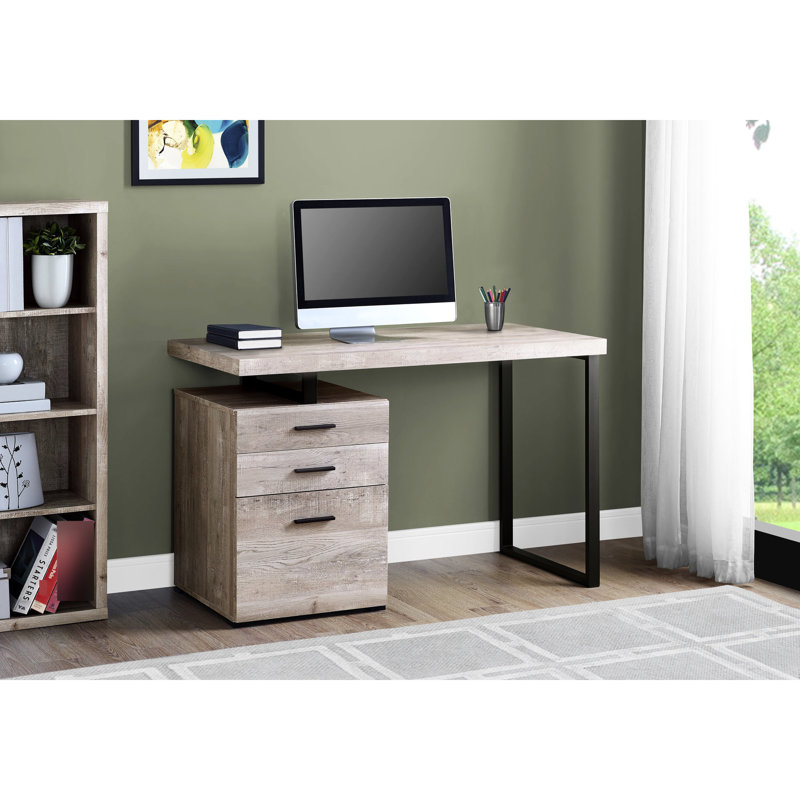 Bureau en stratifié beige avec accoudoirs contemporains en métal taupe de 48 po
