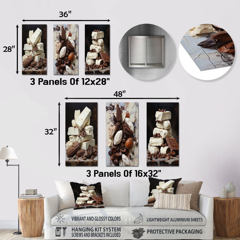 Ensemble de 3 impressions chocolat chocolat blanc laiteux chocolat, H 28 po x l 36 po