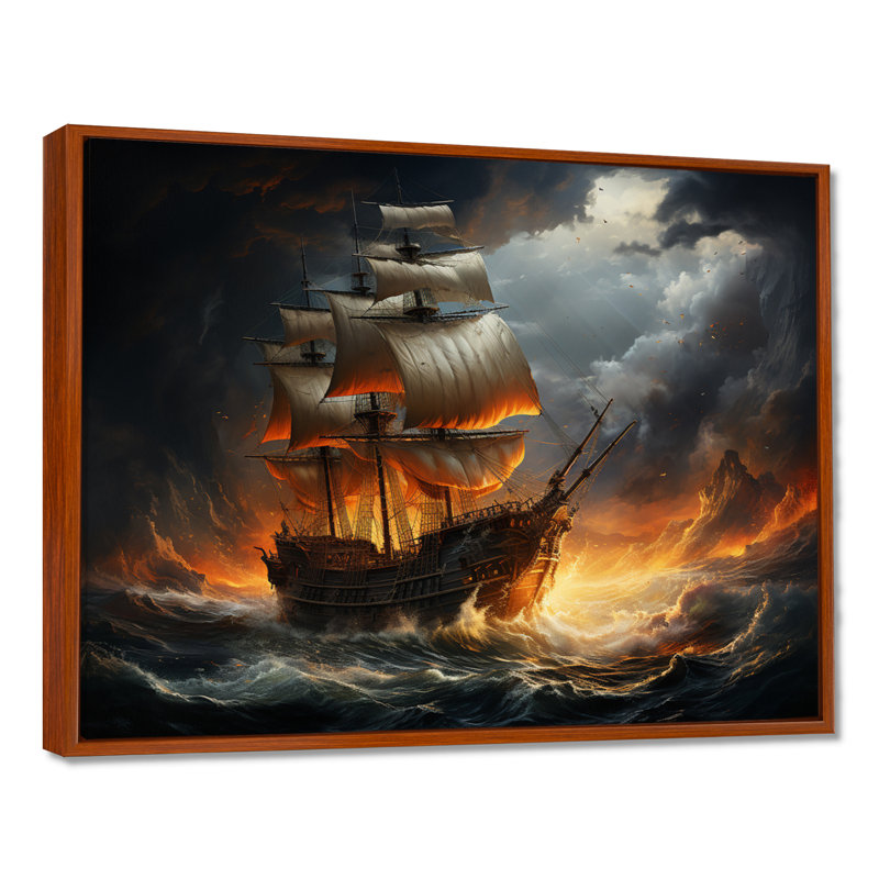 «Stormy Seas», art mural pirate, H 12 po x l 20 po x P 1 po, Cadre flottant brun