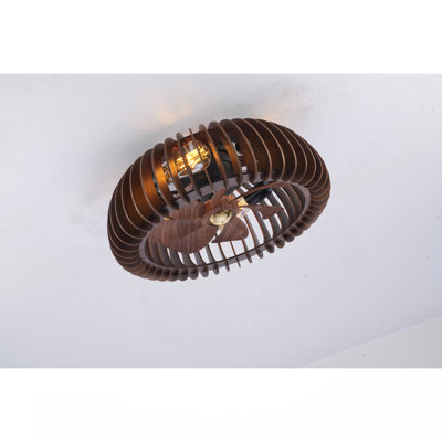 Ventilateur de plafond encastré moderne de 20 po en demi-cercle, ventilateurs de plafond avec lumières (SANS AMPOULES INCLUSES) et télécommande, 6 vitesses, moteur à courant continu silencieux pour le salon, la chambre à coucher, la cuisine - bois