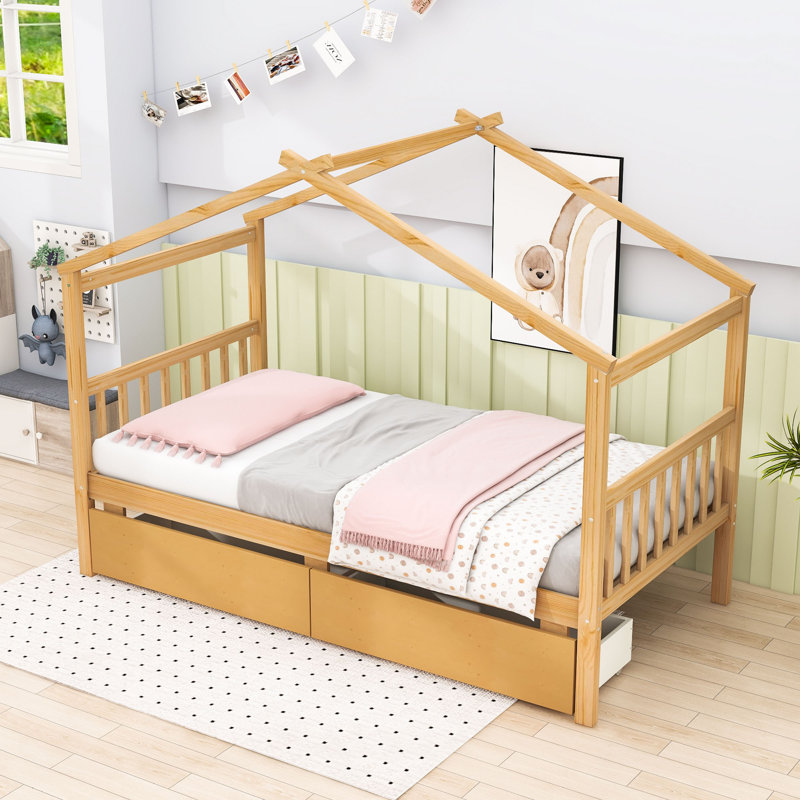 Arlando Twin Size House Bed with Storage Drawers, Natural