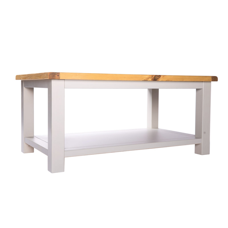 Pompey 4 Legs Coffee Table with Storage, Light Grey/Pine Top