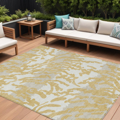 Tapis intérieur lavable 9 pi x 12 pi gris doré et ivoire